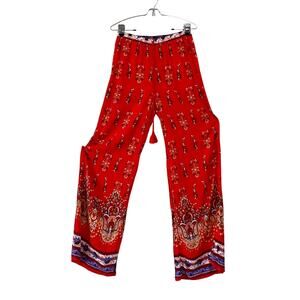Flying Tomato Boho Wide Leg Pants Red Tassel Tie Palazzo Festival Womens Medium